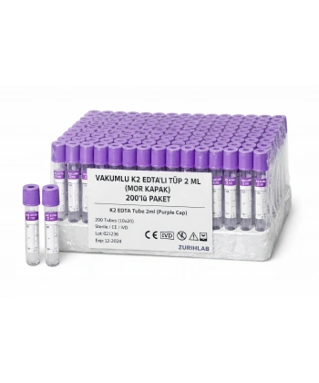 K2 Edtalı Vakumlu Tüp 2 mL - 200 Adetlik Paket