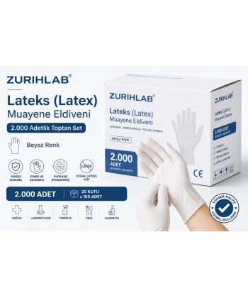 Lateks (Latex) Muayene Eldiveni - 2.000 Adetlik Toptan Set - Yüksek Kaliteli
