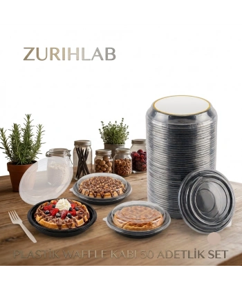 Plastik Waffle Kabı 50 Adet | Tek Kullanımlık Waffle Servis Kabı, Tatlı ve Pasta Sunum Kabı