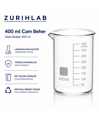 ZURIHLAB Cam Beher 400 mL - Dereceli Laboratuvar Ölçü Kabı