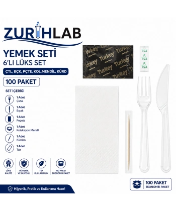 ZURIHLAB Yemek Seti 6lı Set - Çatal Bıçak Peçete Mendil Kürdan 100lü Paket