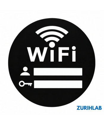 WiFi Şifre Panosu Yuvarlak Siyah - Kablosuz Ağ Bilgisi ve Şifrelik Tabela