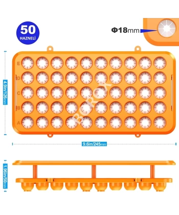 Deney Tüpü Standı – 50 Tüplük | 10–18 mm Tüpler İçin Çok Amaçlı Laboratuvar Rafı