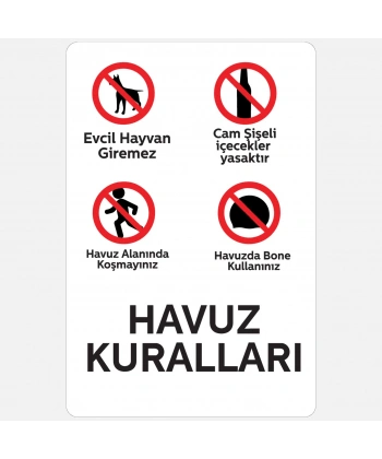 Havuz Kuralları Levhası 25x35 cm - 1mm Beyaz Foreks - Uyarı Levhası