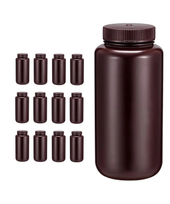 HDPE Amber Numune Şişesi 1000ml - Vida Kapaklı - 12 Adetlik Toptan Set