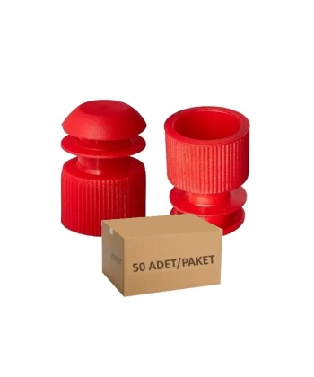 Kanatlı Deney Tüpü Kapağı Kırmızı Renk - 12mm Tüp İçin - 50 Adetlik Set