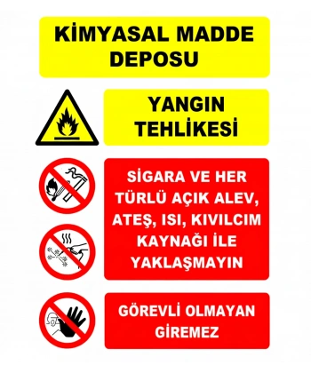 Kimyasal Depolama Uyarı Levhası | Zurih Lab – Endüstriyel Güvenlik ve Uyarı Levhası