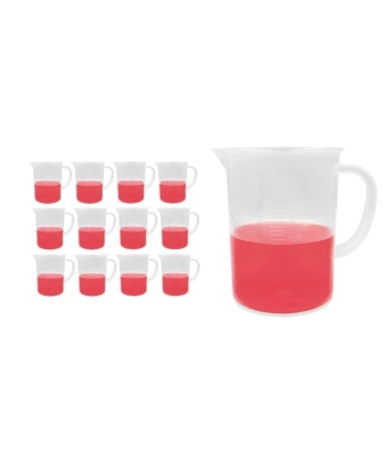 Kulplu Plastik Beher 250 mL - Kabartma Dereceli Beaker - Ölçü Kabı - 12 Adetlik Toptan Set