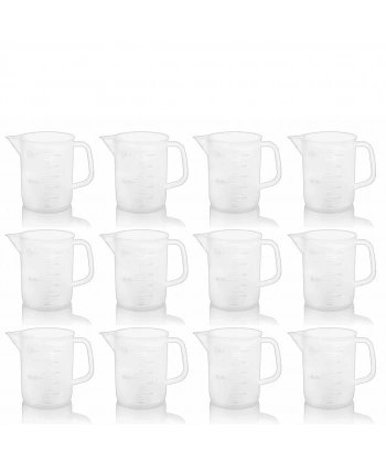 Kulplu Plastik Beher 500 mL - Kabartma Dereceli Beaker - Ölçü Kabı - PP Beher - 12 Adetlik Toptan Set