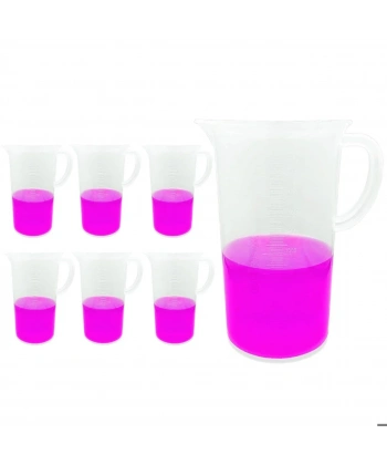 Kulplu Plastik Beher (Ölçü Kabı) 2000 mL - Kabartma Dereceli Beaker - 6 Adetlik Toptan Set - Yüksek Kaliteli