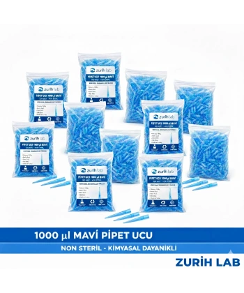 Otomatik Pipet Ucu 1000 µl Mavi - Non Steril - 5000 Adetlik Toptan Set - Yüksek Kimyasal Dayanım | Zurih Lab