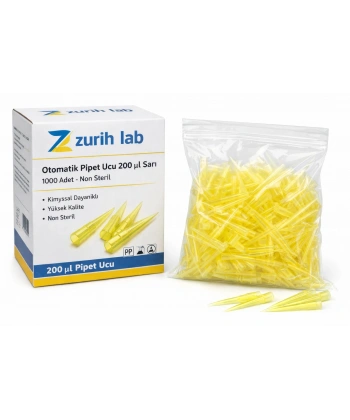 Otomatik Pipet Ucu 200 µl Sarı (1000 Adetlik Paket) | Non Steril, Yüksek Kimyasal Dayanım | Zurih Lab