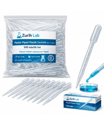 Pastör Pipeti Plastik Damlalık (0.5–3 mL) (500 Adetlik Set) | Zurih Lab Yüksek Kaliteli Laboratuvar Pipeti