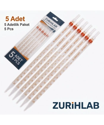 Serolojik Pipet - Cam Dereceli Pipet 25 mL - 5 Adetlik Set