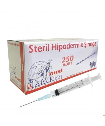 Steril Enjektör Şırınga 3cc (3mL) - 3 Parça - 100 Adetlik Set