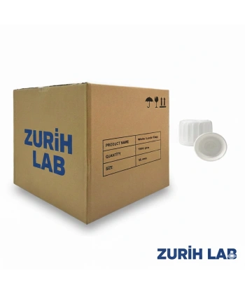 Zurih Lab 25PP Beyaz Kilitli Kapak – PE Contalı – 25mm Ağızlı Şişeler İçin – 1000 Adetlik Toptan Set