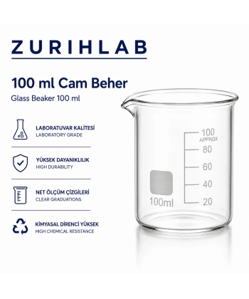 ZURIHLAB Cam Beher 100 mL - Dereceli Laboratuvar Ölçü Kabı