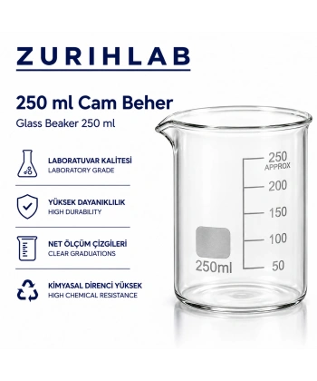 ZURIHLAB Cam Beher 250 mL - Dereceli Laboratuvar Ölçü Kabı