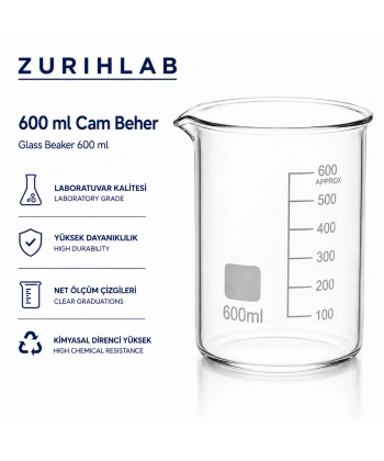ZURIHLAB Cam Beher 600 mL - Dereceli Laboratuvar Ölçü Kabı
