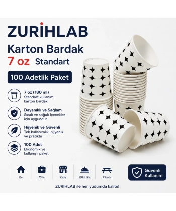ZURIHLAB Karton Bardak 7 Oz Standart 100 Adet - Tek Kullanımlık Karton Bardak