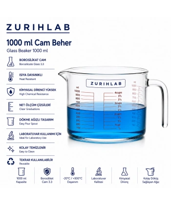 ZURIHLAB Kulplu Cam Ölçü Kabı Beher 1000 mL