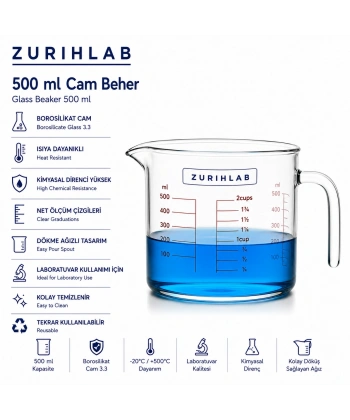 ZURIHLAB Kulplu Cam Ölçü Kabı Beher 500 mL
