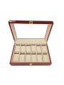 Camlı İthal 12 li Ahşap Büyük Boy Takı, Seyahat Ve Saat Çantası,kutusu Vişne (20x30 Cm )
