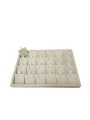 Süet Bölmeli Kolye Küpe Tablası (Ahşap Kasalı) 18li (Krem)