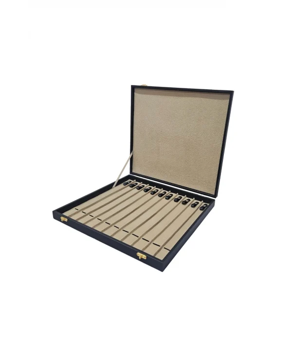 11li Tesbih (ahşap Kasa) Taba Deri Çanta& Kutu 35x38 Cm Siyah