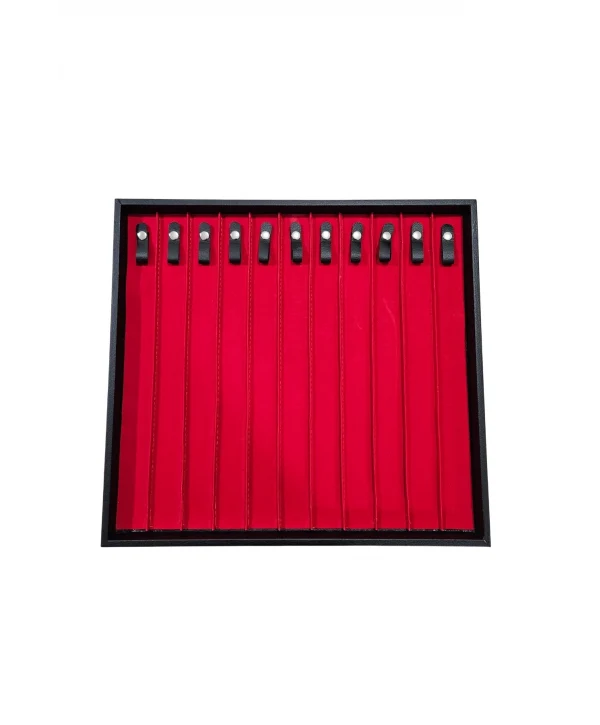 11li Tesbih & Bileklik Sunum Tablası (ahşap Kasa) Siyah Deri 35x38 Cm