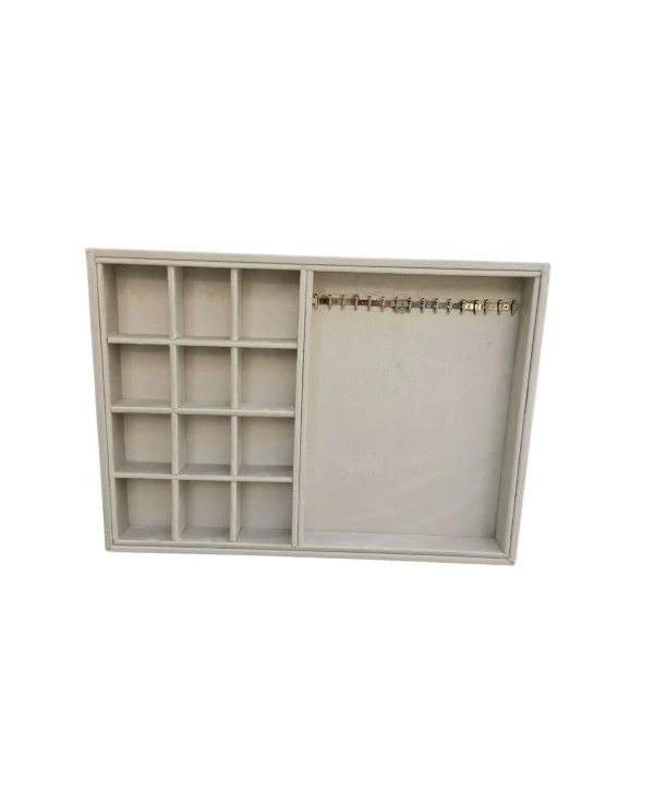 12 Bölmeli Ve 15 Li Metal Zincir Askılı Kolye Ucu Küpe Yüzük Servis Tablası Süet Krem