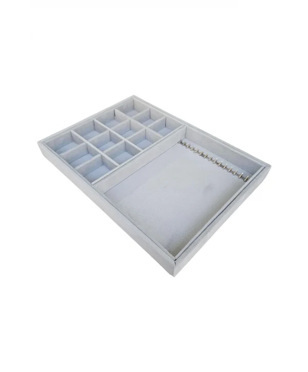 12 Bölmeli Ve 15 Li Metal Zincir Askılı Kolye Ucu Küpe Yüzük Servis Tablası Süet Gri