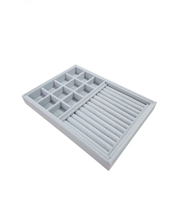 12 Bölmeli Ve Rulo Kolye Ucu Küpe Yüzük Servis Tablası Süet (Gri)