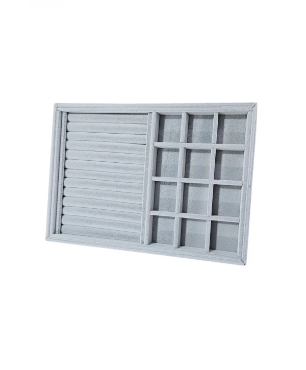 12 Bölmeli Ve Rulo Kolye Ucu Küpe Yüzük Servis Tablası Süet (Gri)