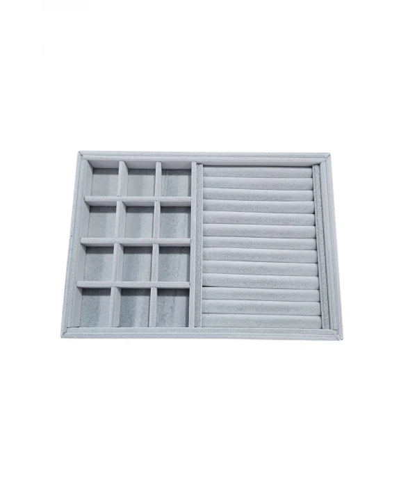12 Bölmeli Ve Rulo Kolye Ucu Küpe Yüzük Servis Tablası Süet (Gri)