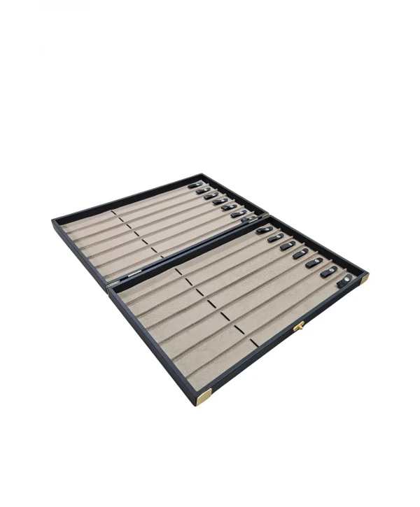 14lu Tesbih Kutusu (ahşap Kasa) Deri Yaldız Şeritli Siyah 26x42 cm