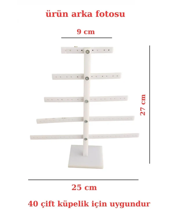 5 Katlı Çam Şeklinde (Beyaz) Pleksi Küpe Standı (40 Çift Küpe ) Orta Boy Küpe Takı Düzenleme Organizatör