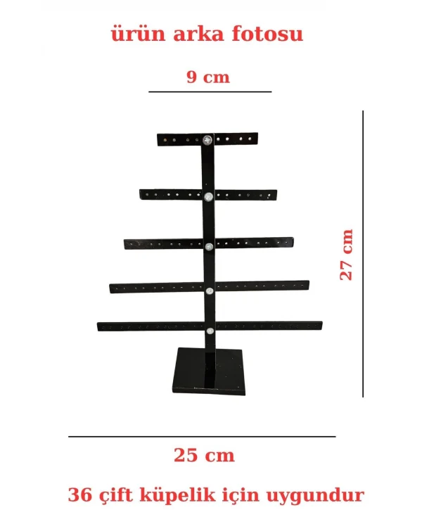 5 Katlı Çam Şeklinde (Siyah)Pleksi Küpe Standı (40 Çift Küpe ) Orta Boy Küpe Takı Düzenleme Organizatör