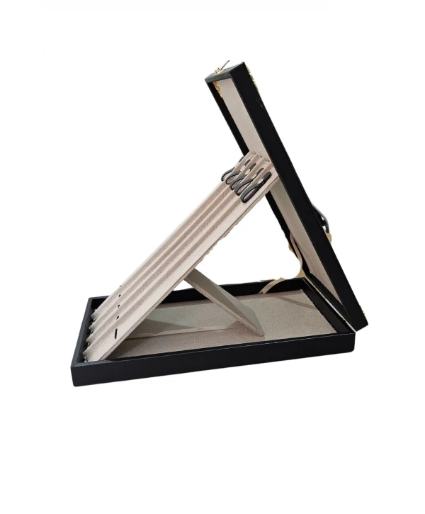 5li Tesbih Stand Şeklinde Tabla ve Kutusu (ahşap Kasa) Siyah Deri 18x35 cm