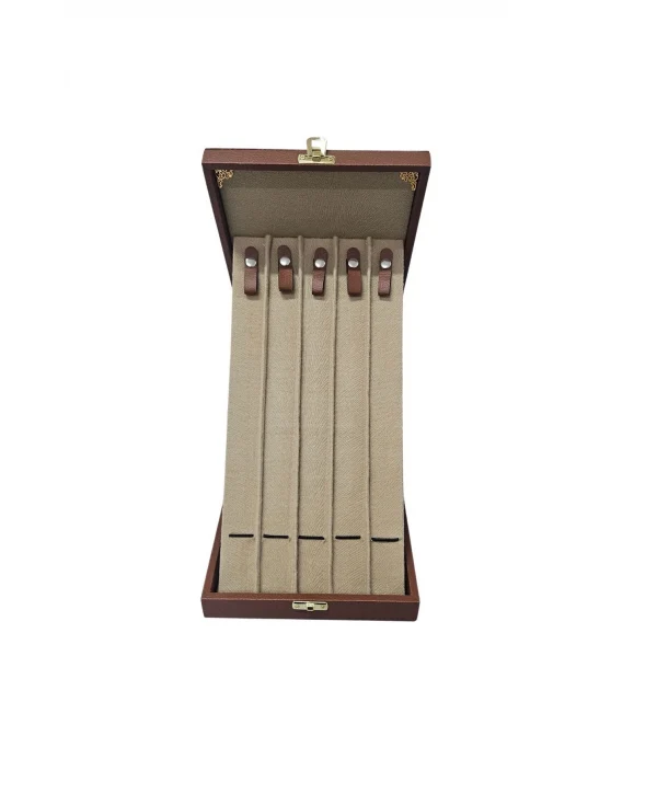 5li Tesbih Stand Şeklinde Tabla ve Kutusu (ahşap Kasa) Deri 18x35 cm Taba