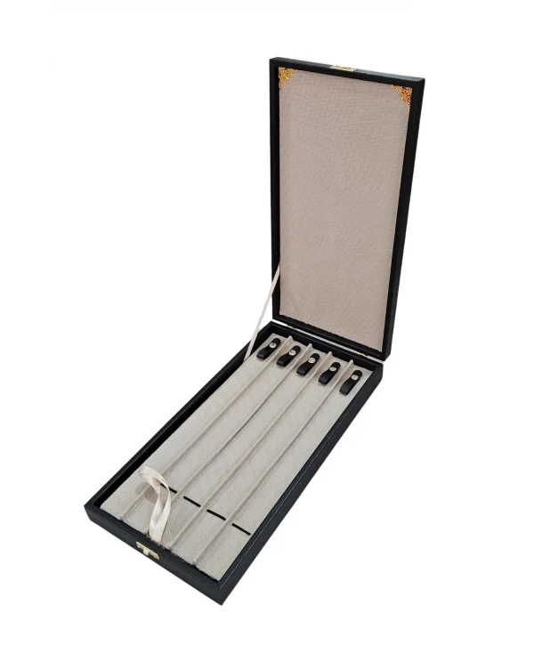 5li Tesbih Stand Şeklinde Tabla ve Kutusu (ahşap Kasa) Siyah Deri 18x35 cm