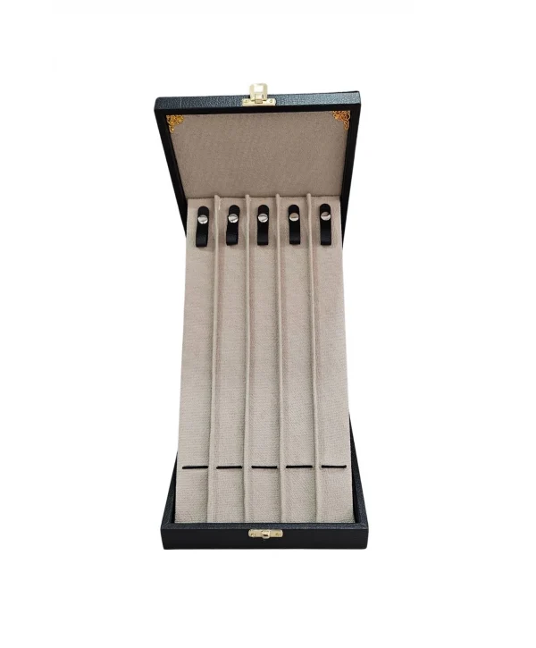 5li Tesbih Stand Şeklinde Tabla ve Kutusu (ahşap Kasa) Siyah Deri 18x35 cm