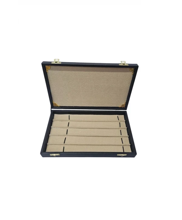 5li Tesbih Yatay Şekilde Tabla ve Kutusu (ahşap Kasa) Deri 18x35 cm Siyah