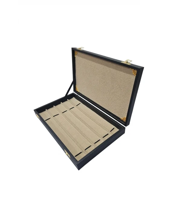 5li Tesbih Yatay Şekilde Tabla ve Kutusu (ahşap Kasa) Deri 18x35 cm Siyah