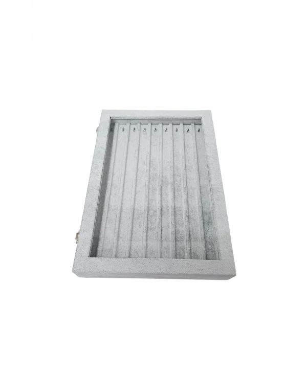 Camlı Kapaklı Dik Zincir & Bileklik Takı Tablası GRİ