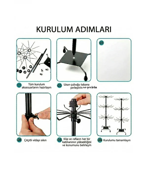 Büyük Boy Beyaz 3 katlı Döner Metal Kolye&zincir Ve Tesbih Takı Standı Organizatör 60 Cm