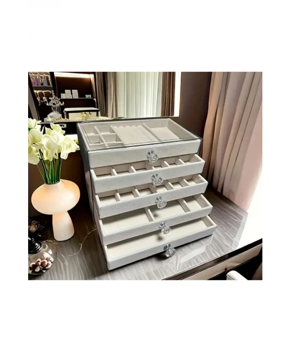 Akrilik 5 Kadife Çekmeceli Takı Organizatörü,Düzenleyici (13x23 cm ) Mix