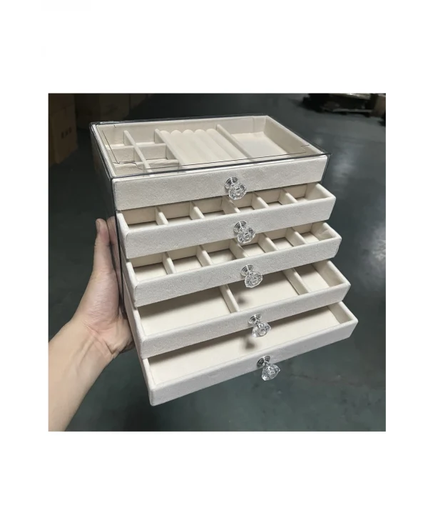 Akrilik 5 Kadife Çekmeceli Takı Organizatörü,Düzenleyici (13x23 cm ) Mix