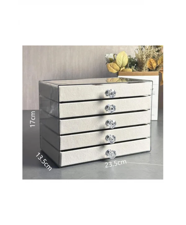 Akrilik 5 Kadife Çekmeceli Takı Organizatörü,Düzenleyici (13x23 cm ) Mix