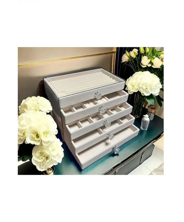 Akrilik 5 Kadife Çekmeceli Takı Organizatörü,Düzenleyici (13x23 cm ) Rulo